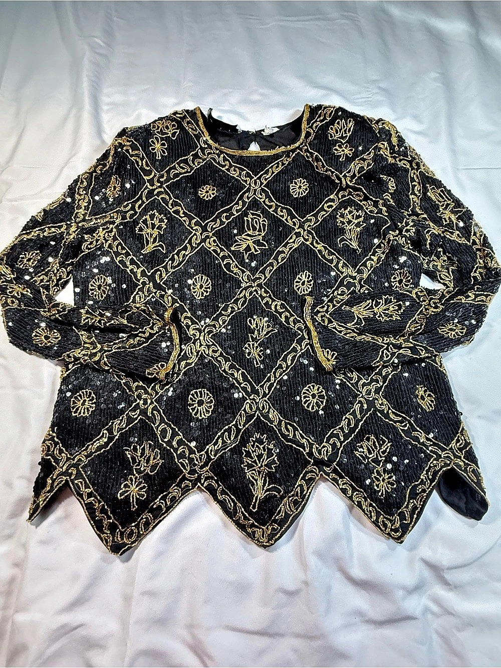 The Very Thing! Sequin Embroidered Blouse in Black & Gold Size XL